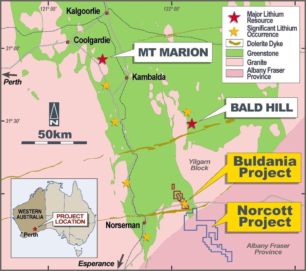 BULDANIA IS STRATEGICALLY LOCATED IN AN EMERGING LITHIUM DISTRICT Maiden 3,000-3,500m RC drilling program in progress Similar geological setting to the Mt Marion and Bald Hill lithium deposits (78Mt