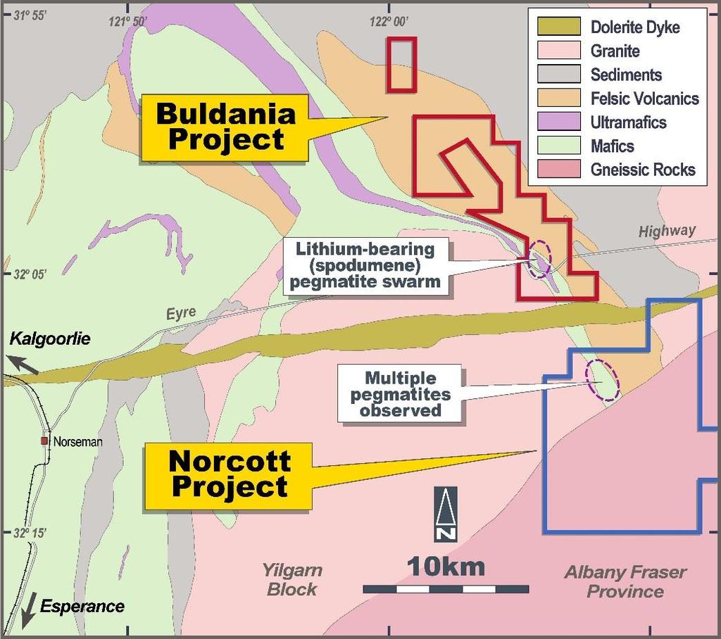 PROSPECTIVE STRATIGRAPHY AND LACK OF PREVIOUS LITHIUM EXPLORATION PROVIDE SIGNIFICANT UPSIDE No previous exploration for lithium Land holding includes the 377km 2 Norcott Project* located 4km to the
