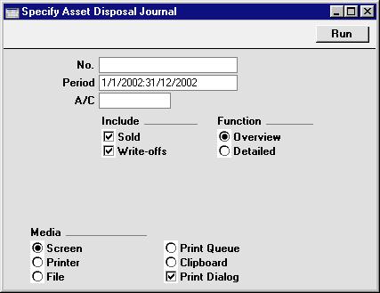 Chapter 1: Assets - Reports - Disposal Journal Disposal Journal This report shows selected records from the Disposal register. Serial No.
