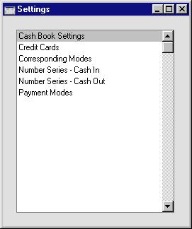 Hansa Financials and HansaWorld Settings Introduction The Cash Book module has the following settings To edit a setting, ensure you are in the Cash Book module using the Modules menu and click the