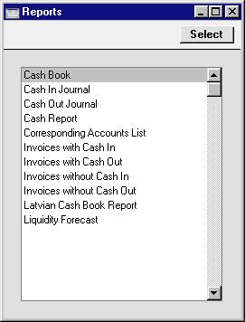 Hansa Financials and HansaWorld Reports Introduction As with all modules, to print a report in the Cash Book module, select Reports from the File menu or click [Reports] in the Master Control panel.