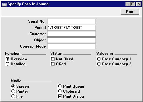 Chapter 2: Cash Book - Reports - Cash In Journal sorted by date only. As well as the opening and closing balances for the period, this option also shows closing balances for each day.