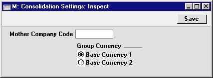 Chapter 3: Consolidation - Settings - Daughter Companies Use this setting to specify whether the Group Currency is being used as Base Currency 1 or Base Currency 2 in each Company.