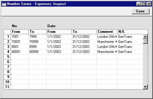 Chapter 4: Expenses - Settings - Number Series - Personnel Payments When entering records to the Expense register, the next number in the first Number Series entered to this setting will be used as a