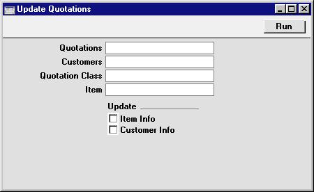 Hansa Financials and HansaWorld Update Quotations This function updates selected Quotations with new details from the Item, Price and Customer registers.