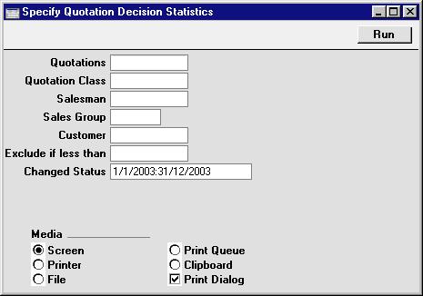 Chapter 5: Quotations - Reports - Quotation Decision Statistics When printed to screen, the Quotation Decision Statistics report has Hansa s Drill-down feature.