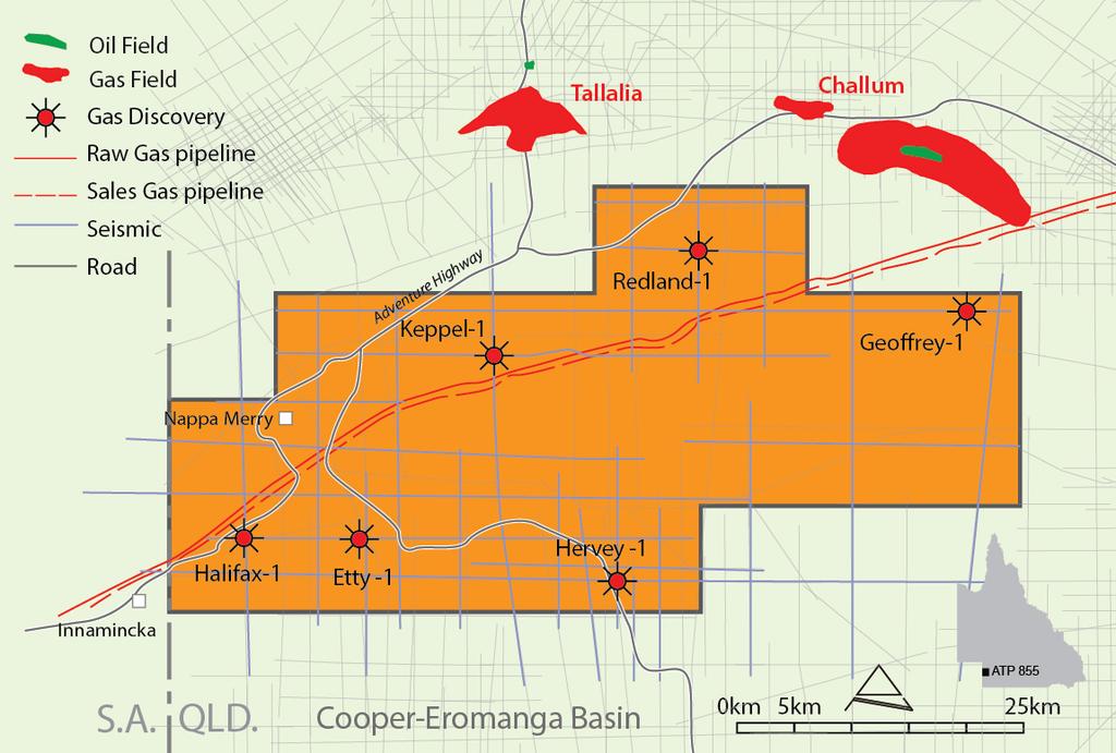 Queensland Petroleum Exploration Cooper-Eromanga Basin ATP 855 Map showing the location of ATP 855 and the current well locations in the Cooper-Eromanga Basin, Queensland On 31 March 2017, Icon