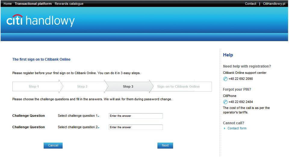 Step 4 Select challenge questions and type in the answers.