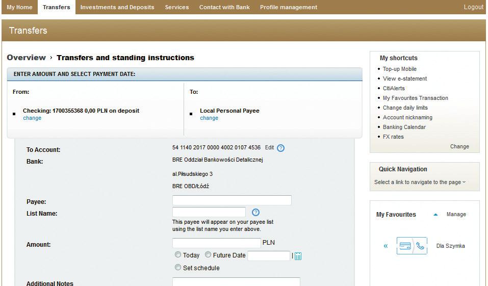 Citigold Step 5 Type in the amount and transfer title and select its execution date. Click Next.