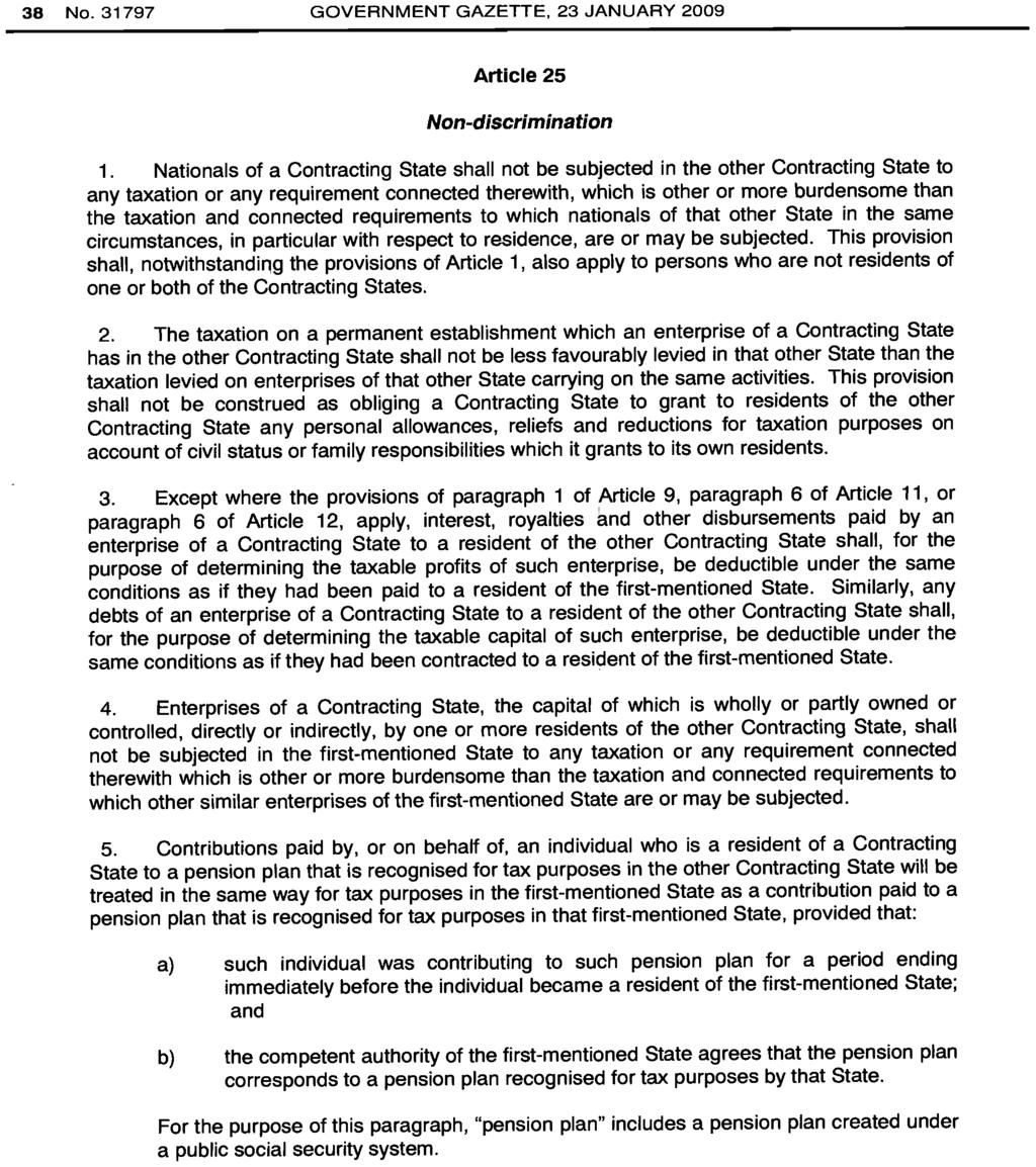 38 No. 31797 GOVERNMENT GAZETTE, 23 JANUARY 2009 Article 25 Non-discrimination 1.