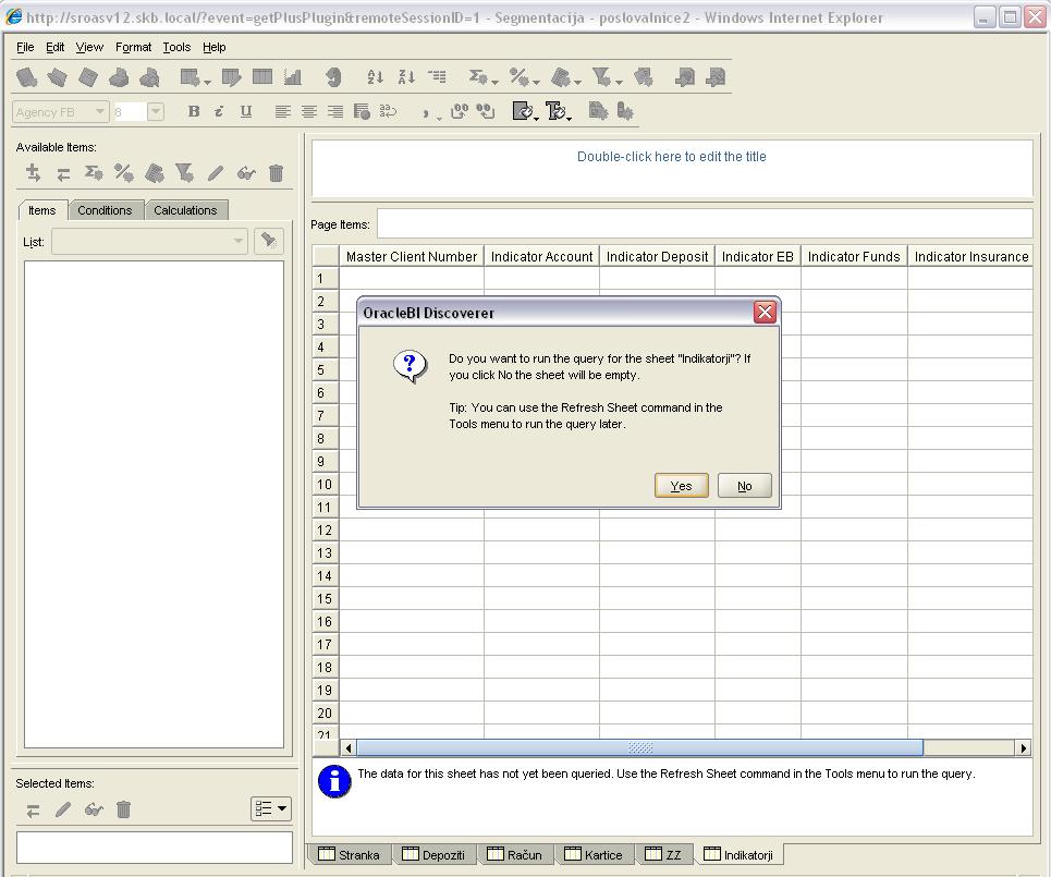 Priloga 3: Ekranska slika izvedbe poročila z orodjem Oracle Discoverer Plus Slika 1: Ekranska