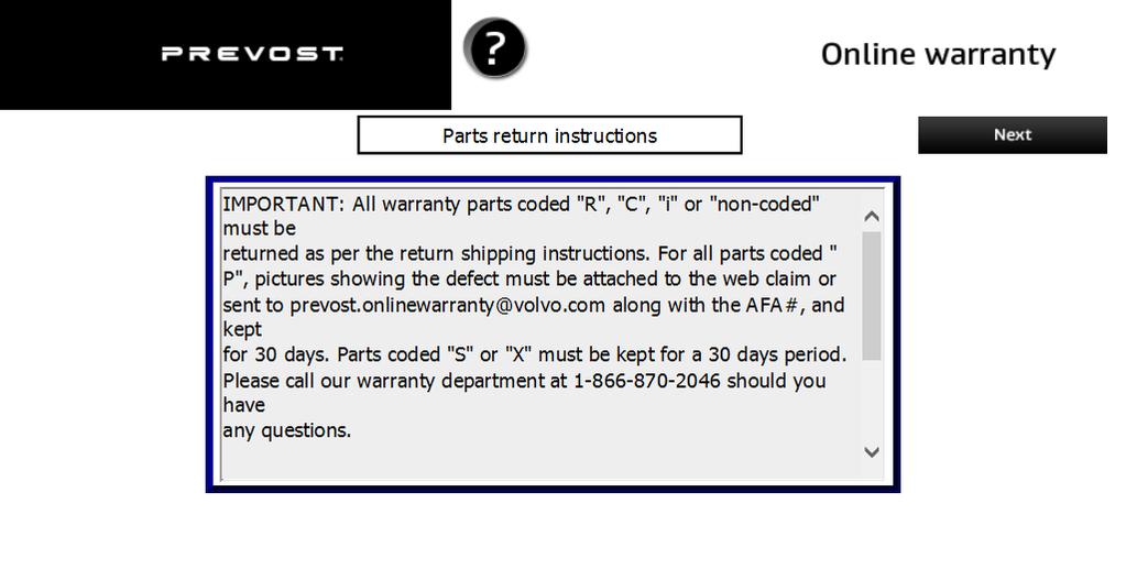 ONLINE WARRANTY SYSTEM - CLAIM CONFIRMATION Once submitted, an informative message will come up.