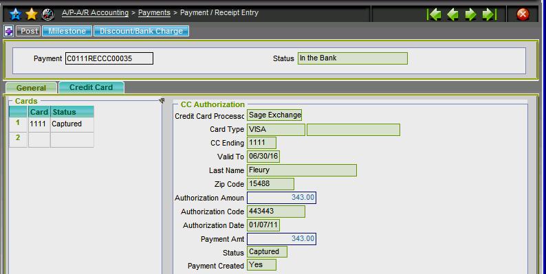 Credit Card Transaction Inquiry - CONSXCL Review of both authorization requests and responses from Sage Exchange may be viewed through the CC transaction log.