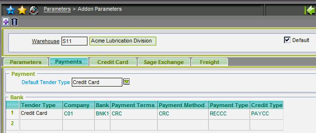 Credit Card Parameters GESXA0 The Addon Parameters function holds information used to interface with Sage Exchange to process credit card payments.
