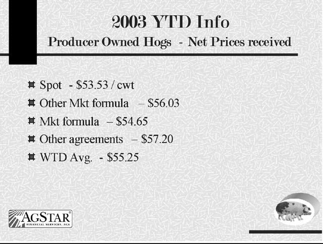 protecting feed inputs. Mandatory price reporting. Producers and the industry also need to understand what is actually being paid for hogs during the year.
