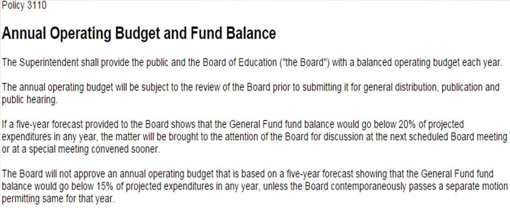 Board of Education Policy 3110 Annual Operating Budget and Fund Balance Forecast Preview General Fund Midyear Budget 2014-15 Forecast Preview 2015-16 Forecast Preview 2016-17 Forecast Preview 2017-18