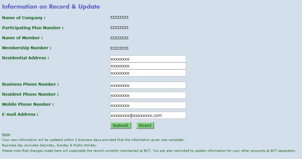 II. Account Setting Under Information on Record & Update, you can update