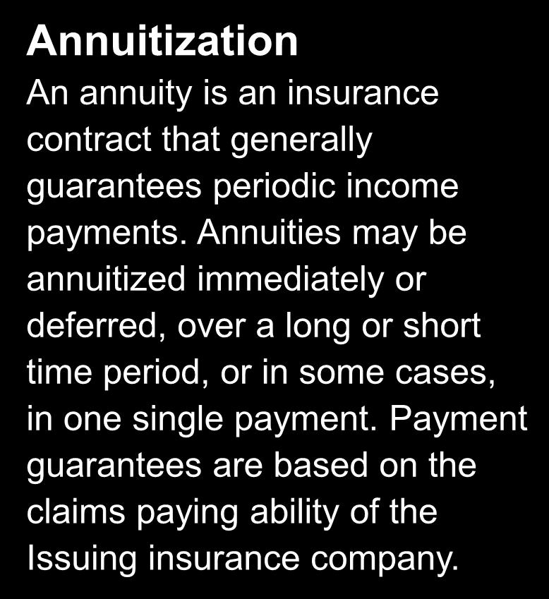 Methods for generating retirement income Method 2: Full or partial annuitization Annuitization An annuity