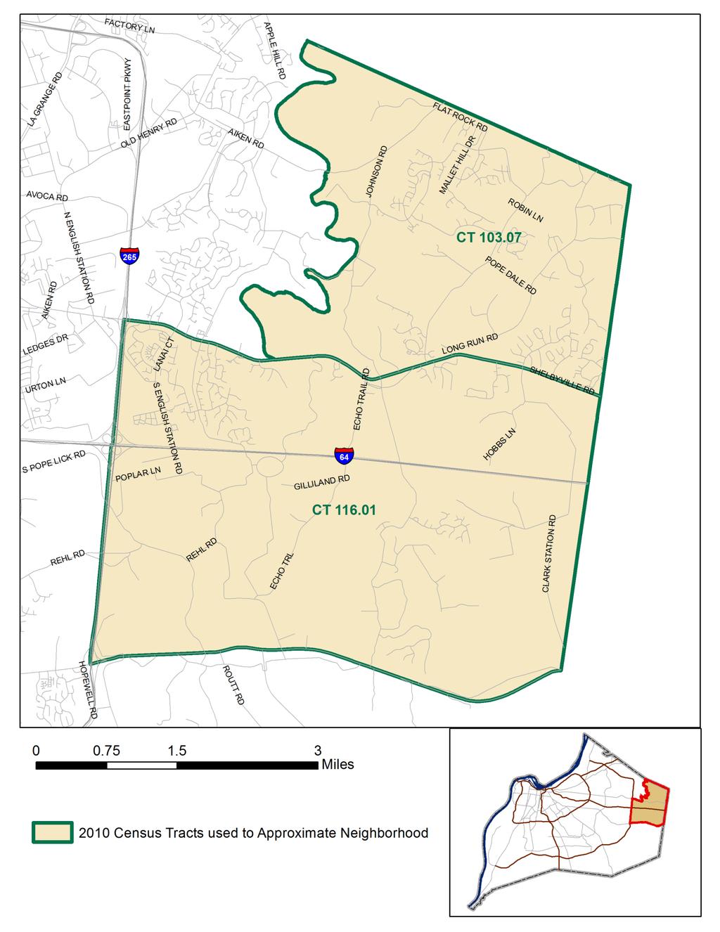 the 2000 Census have been defined by groups of census tracts, and named after a prominent road or feature in the area.