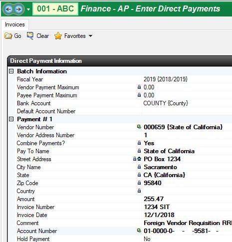 Payment to State of California Franchise Tax Board for 7% Withholdings Go to Finance