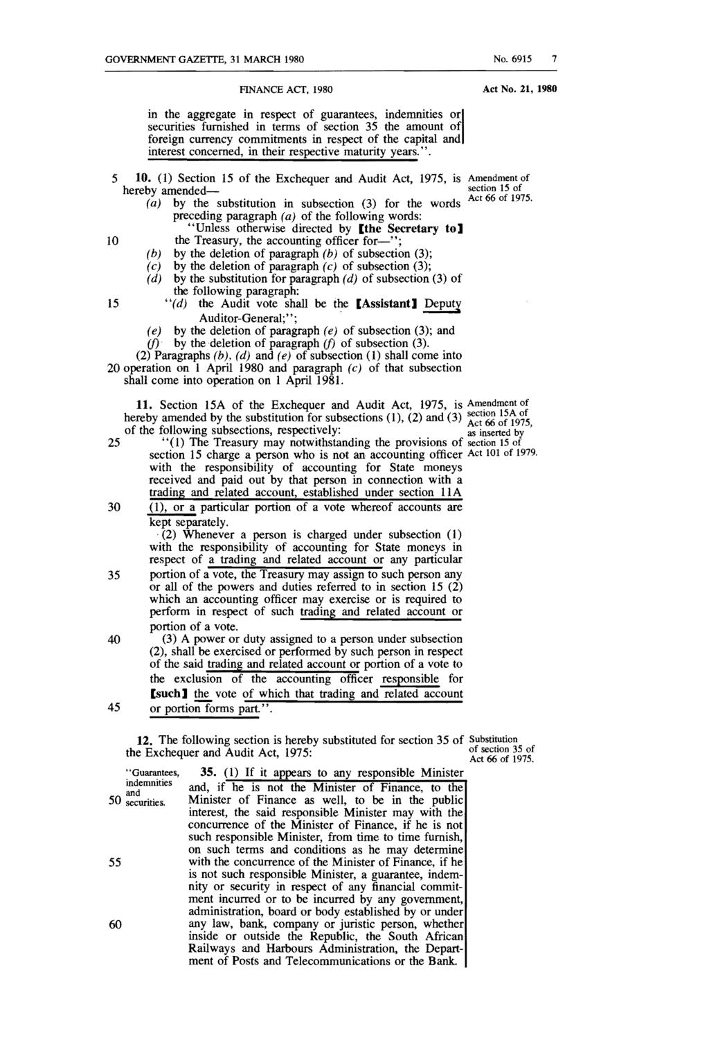 GOVERNMENT GAZETTE, 31 MARCH 1980 No. 6915 7 FINANCE ACT, 1980 Act No.