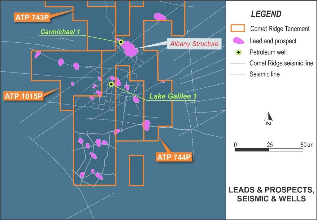 Galilee Basin Sandstone Leads & Prospects Galilee Sandstone Targets Galilee Basin lightly explored Previous gas flows from oil exploration wells in this area Seismic data set is sparse No targets