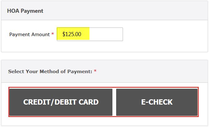 Enter the Payment Amount Click CREDIT CARD or E- CHECK, then scroll down to