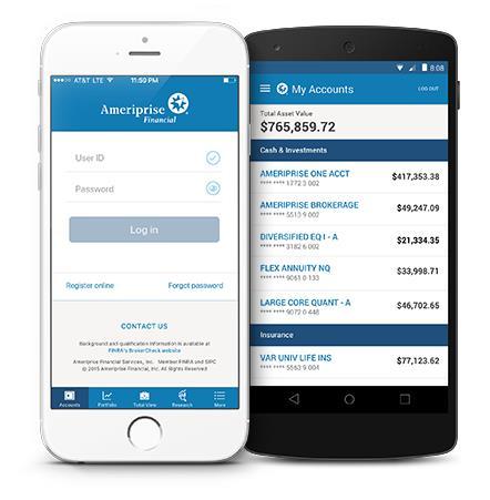 Ameriprise Mobile App Get the free Ameriprise app and get on-the-go access to your accounts and your advisor. So, no matter where your journey takes you, you can be confident knowing we're with you.