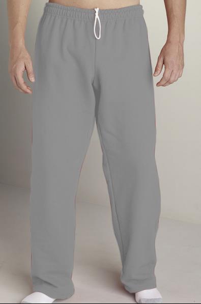 OPEN-BOTTOM SWEATPANTS Gildan 50/50 cotton/polyester preshrunk fleece Covered elastic waistband with drawcord XS-5XL Logo F on left leg Item #13 $17.