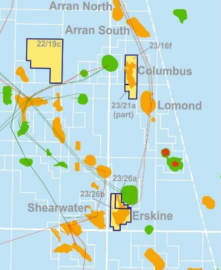 COLUMBUS FIELD DEVELOPMENT Undeveloped gas condensate field in UK Central North Sea, 5km north of Lomond Platform Serica s interest increased from 33.
