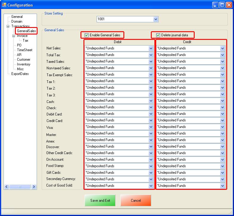 Account Setup In CRE/RPE and QuickBooks General Sales 1. In CRE/RPE after selecting your Company File you will want to select GeneralSales on the left. 2. On the right select your store id (e.g. 1001) under Store Setting.