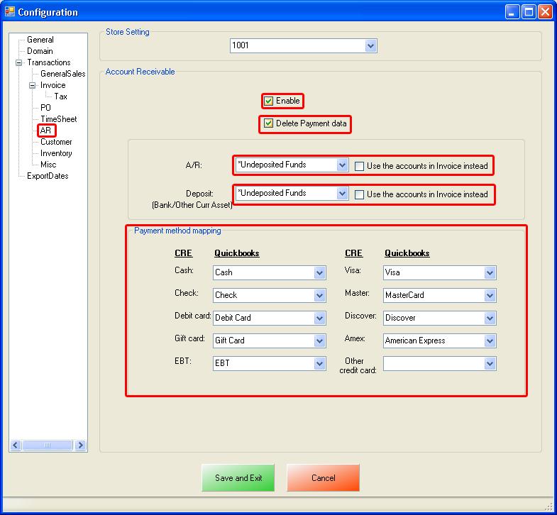 Select Enable, which will allow CRE/RPE to export the account receivable information into QuickBooks.