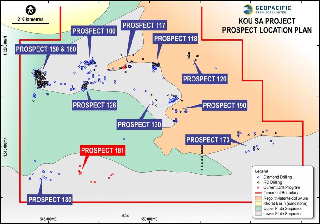 KOU SA PROJECT CAMBODIA Field work this quarter comprised commencement of reconnaissance diamond drill testing anomalous surface geochemical signatures at the 181 and 117 Prospects.