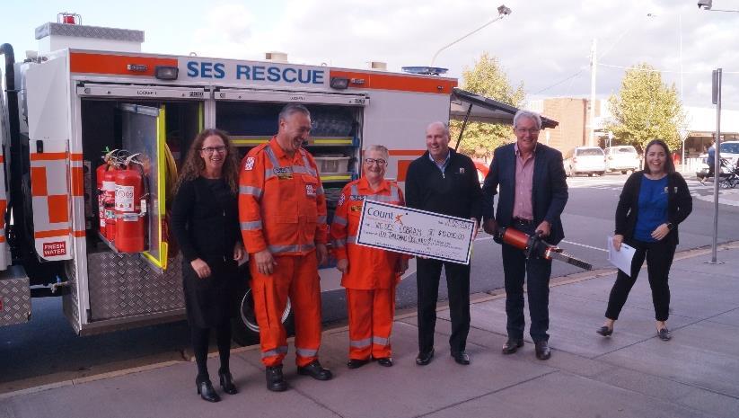 For long- serving Cobram SES member Carrie Hawke, emotion was rife when she was told the service would receive the $10,000 donation.