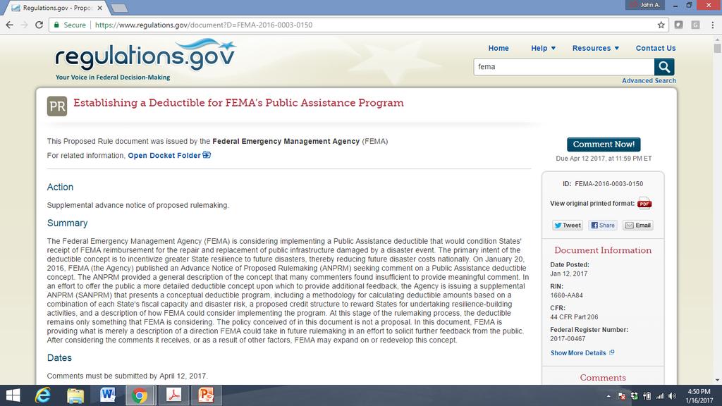 Deductible for FEMA s Public Assistance Program