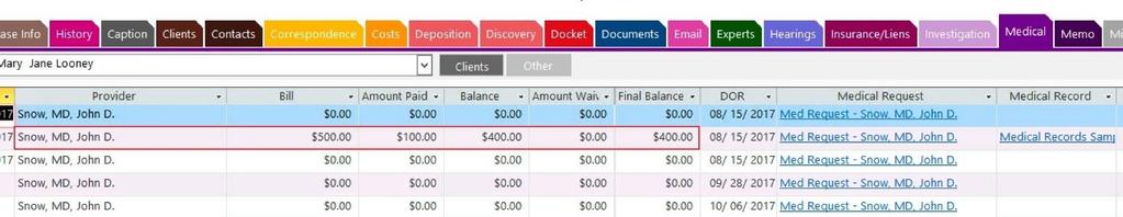 4. MEDICAL: Medical expenses are calculated and totaled at the bottom of the Medical Tab display.