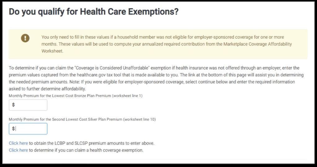 Marketplace Affordability Exemption 31 If there is no employer coverage offer, consider the affordability of marketplace coverage.