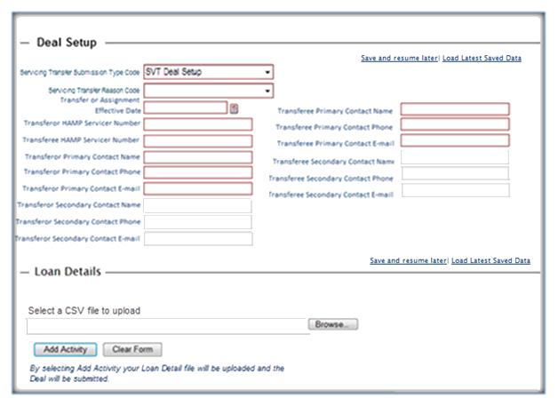 2.4 Servicing Transfer Deal Setup Transaction The HAMP Reporting Tool Servicing Transfer Deal Setup