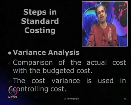 In variance analysis first of course, the variance is calculated by comparing actual with the budgeted cost or actual with the