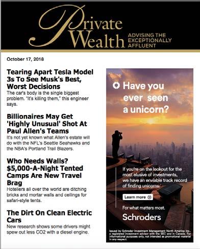 2019 Digital Advertising PW News Private Wealth magazine s electronic newsletter is sent to our digital subscribers every Monday, Wednesday and Friday.