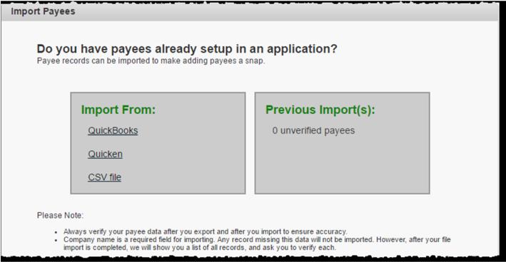 Import Payee By clicking