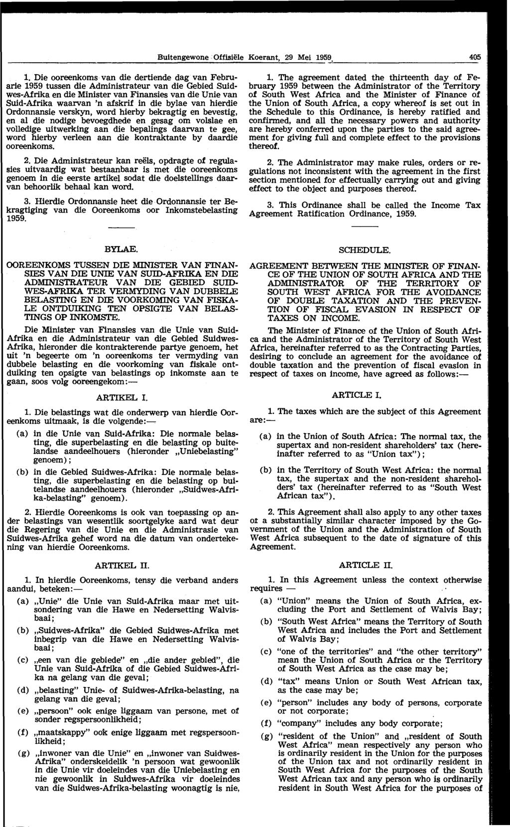 Buitengewone Offisii!le Koerant, 29 Mei 1959., 1.