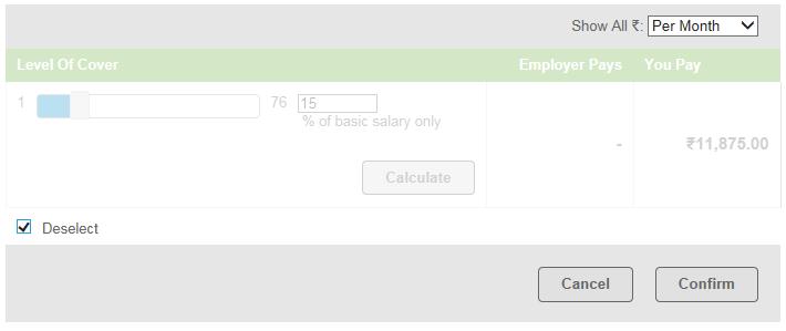 You can use the Slide Bar or the text box to enter the % of Basic Salary you would like to contribute.