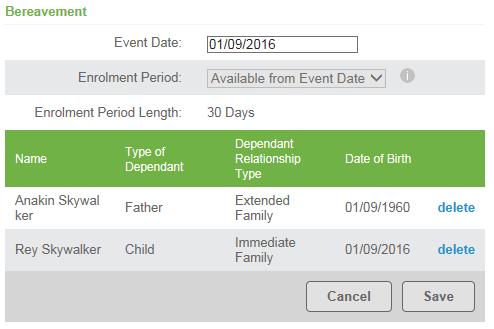 Once you enter the Life Event Date you will be given the opportunity to add or remove dependents depending on the type of life