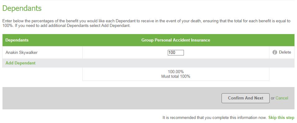The first workflow is to elect your Group Personal Accident and Life Insurance Beneficiaries.