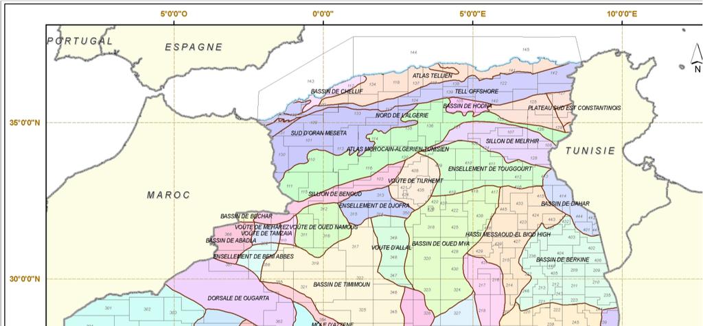 Map of Sedimentary Basins and blocks The Algerian mining domain is