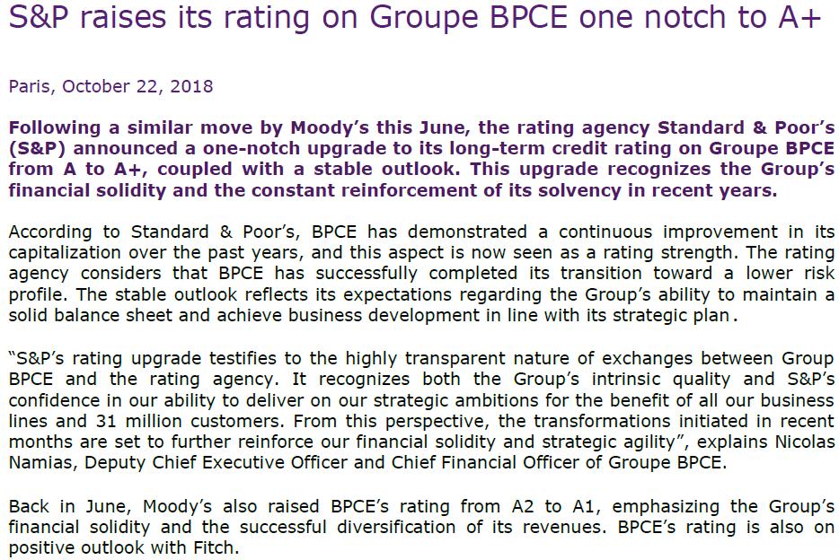 1.6 Press release on October 22, 2018 GROUPE BPCE