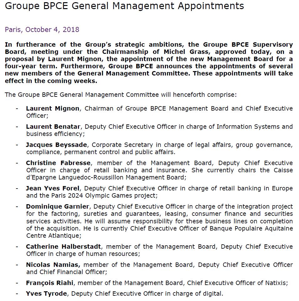 1.5 Press release on October 4, 2018 GROUPE BPCE