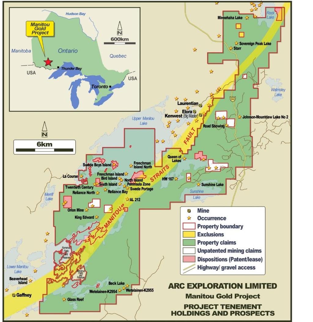 The Project is strategically located in a geologically favourable Archean sub-province that currently contains multiple orebodies containing greater than 1.0 million ounces of gold.