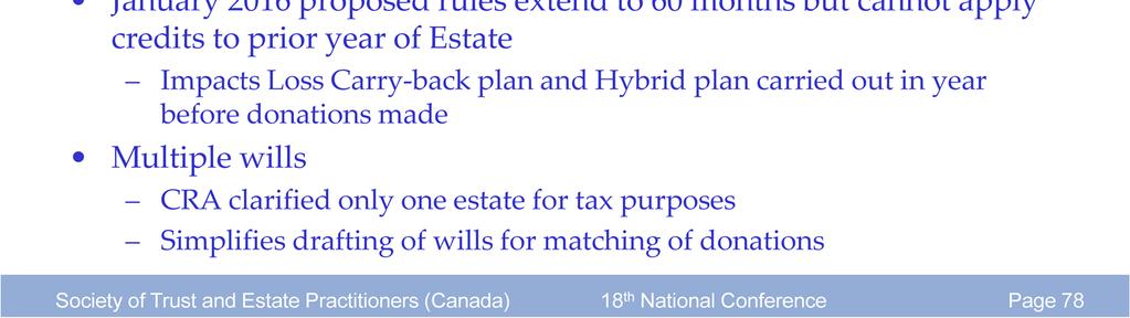 164(6) loss carry back plan or a hybrid plan, because the Estate cannot carry the donation credit back to a prior year. Maintaining GRE status is very important!